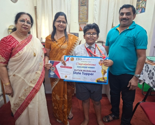 Mst.Rutvik MudaliarStd.4International Drawing Olympiad (IDO)State Topper_Scholarship Winner (Rs.1200 and this year free registration)Got certificate and Medal